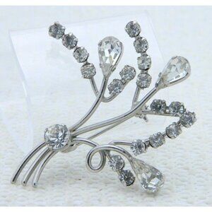 AUSTRIA Signed Silver Tone Clear Rhinestone Pin